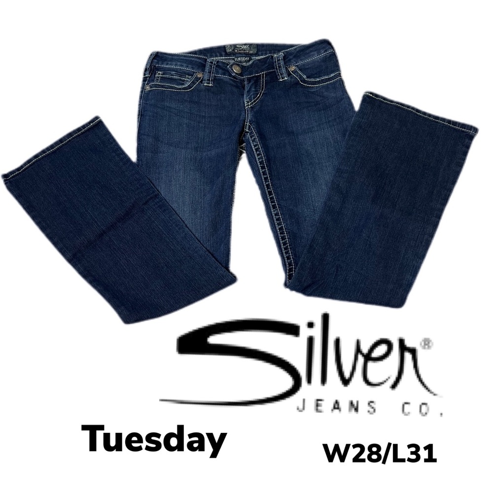 Silver Jeans Tuesday dark denim low rise boot cut